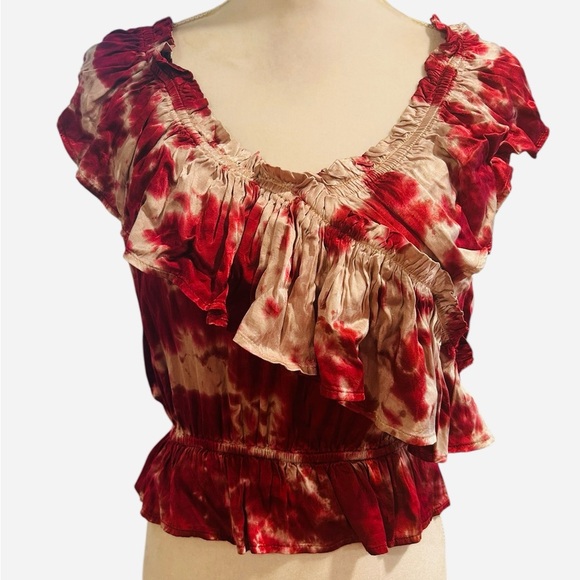 NWT Blue life bohemian maroon Etta Ruffle tie dye cami cold shoulder blouse Sz M - Picture 2 of 11